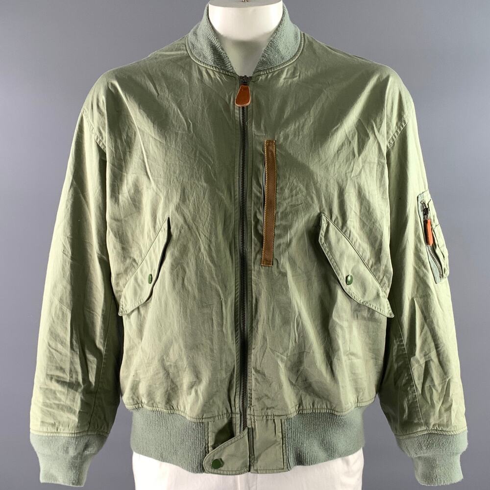 BEAMS PLUS Size XL Green Sage Cotton Bomber Jacket